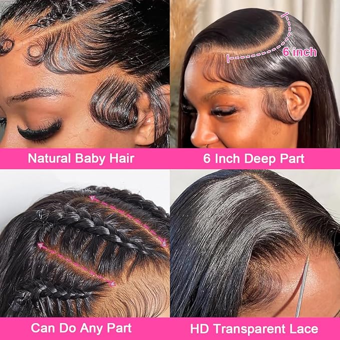 13x6 Lace Front Wigs Human Hair 200 Density Straight HD Lace Front Wigs Human Hair Pre Plucked 13x6 Lace Frontal Straight Human Hair Glueless (Natural Color)