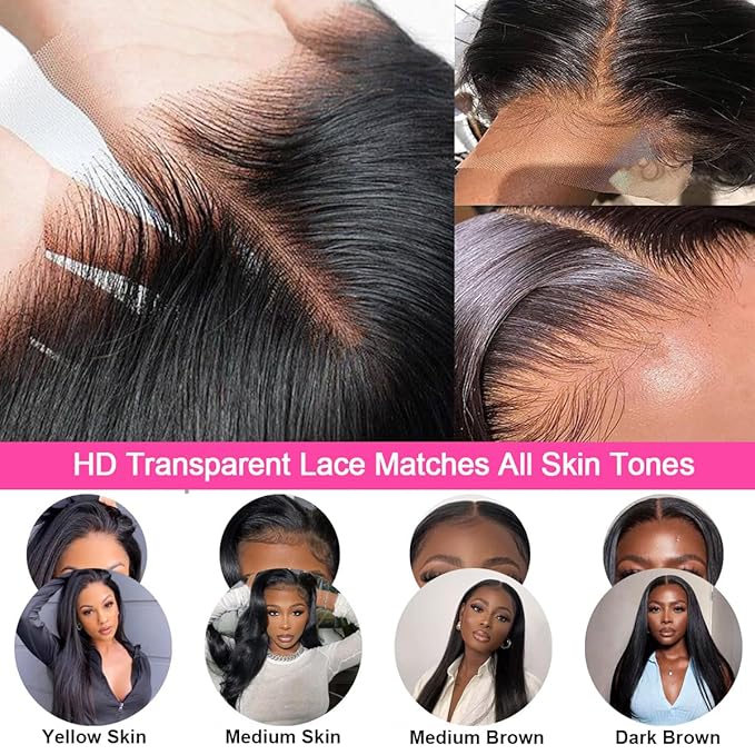 13x6 Lace Front Wigs Human Hair 200 Density Straight HD Lace Front Wigs Human Hair Pre Plucked 13x6 Lace Frontal Straight Human Hair Glueless (Natural Color)