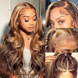 Honey Blonde Ombre Lace Front Wig Human Hair Highlight Wig 4/27, Body Wave HD Lace,  Pre Plucked with Baby Hair 180% Density