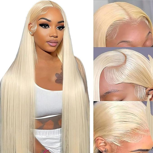 613 13x6 Lace Front Wig Human Hair (Straight Blonde)  HD Transparent Lace, Pre Plucked with Baby Hair 200 Density